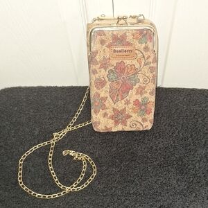 Baellery Floral Cork Crossbody Wallet Bag - S - Chain Strap